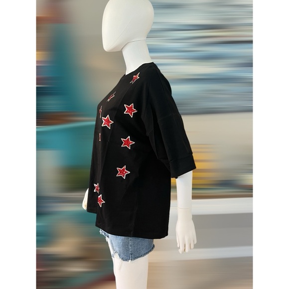 PEACH LOVE CALIFORNIA Sequin star black tunic tee S M L - Picture 7 of 8